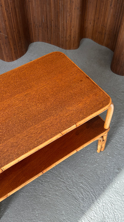 1970s Bamboo and Wood Side Table