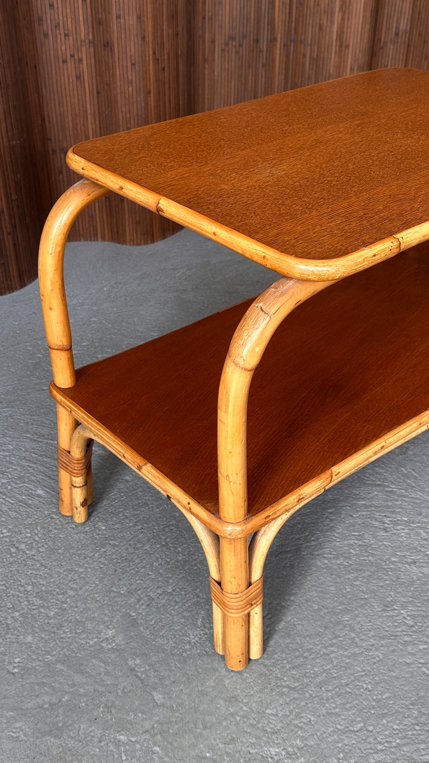 1970s Bamboo and Wood Side Table