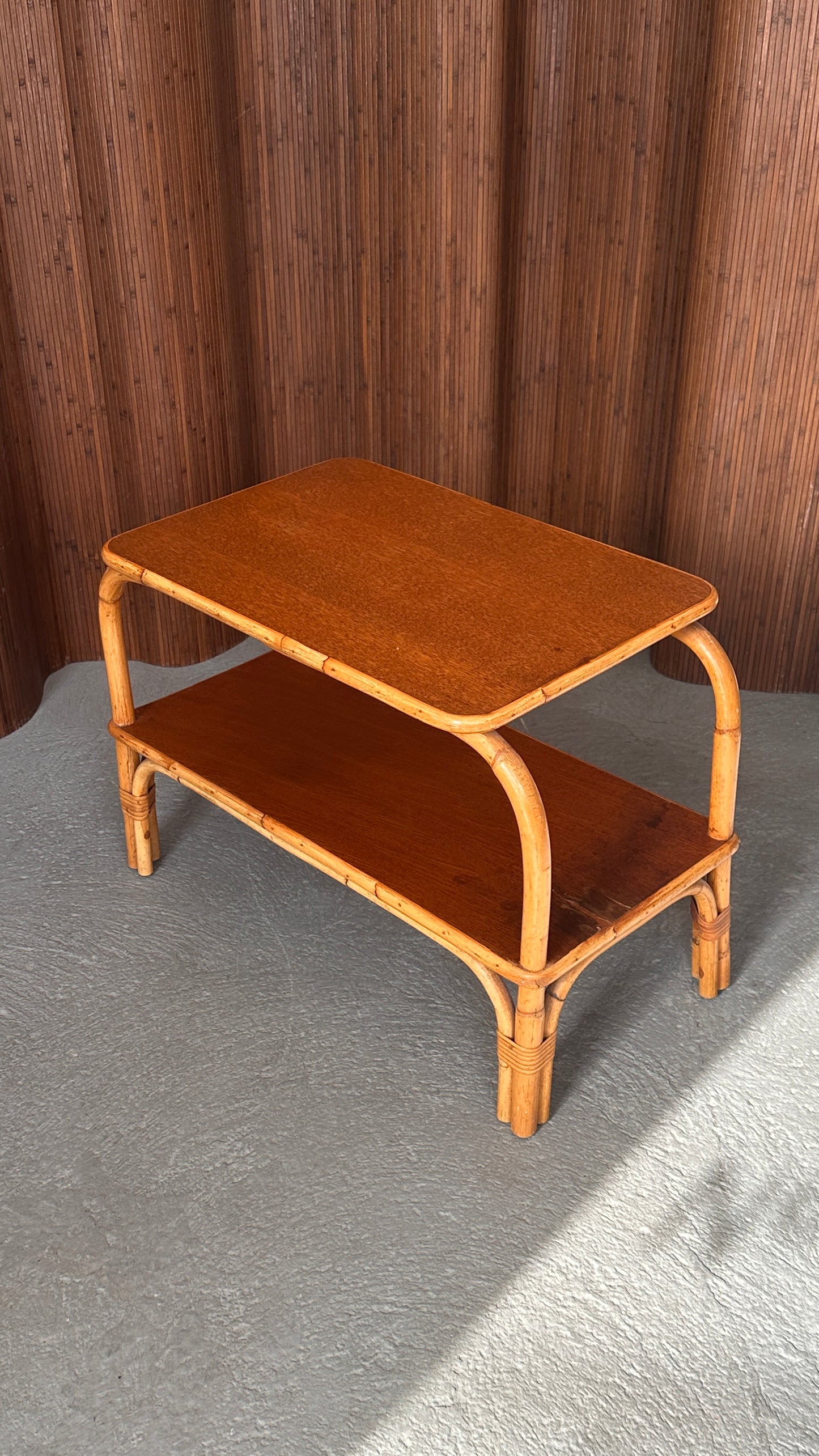 1970s Bamboo and Wood Side Table