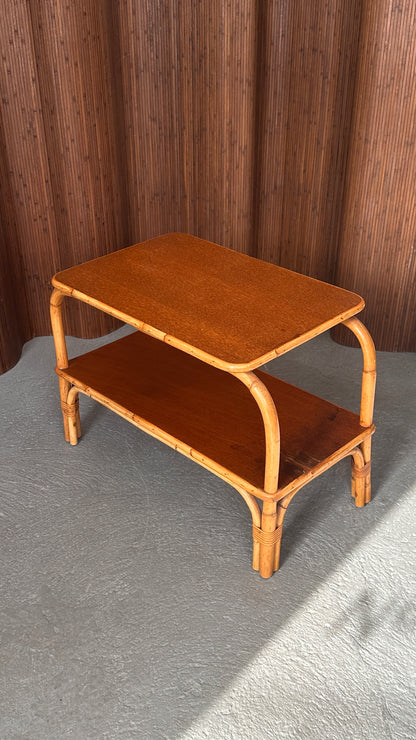 1970s Bamboo and Wood Side Table