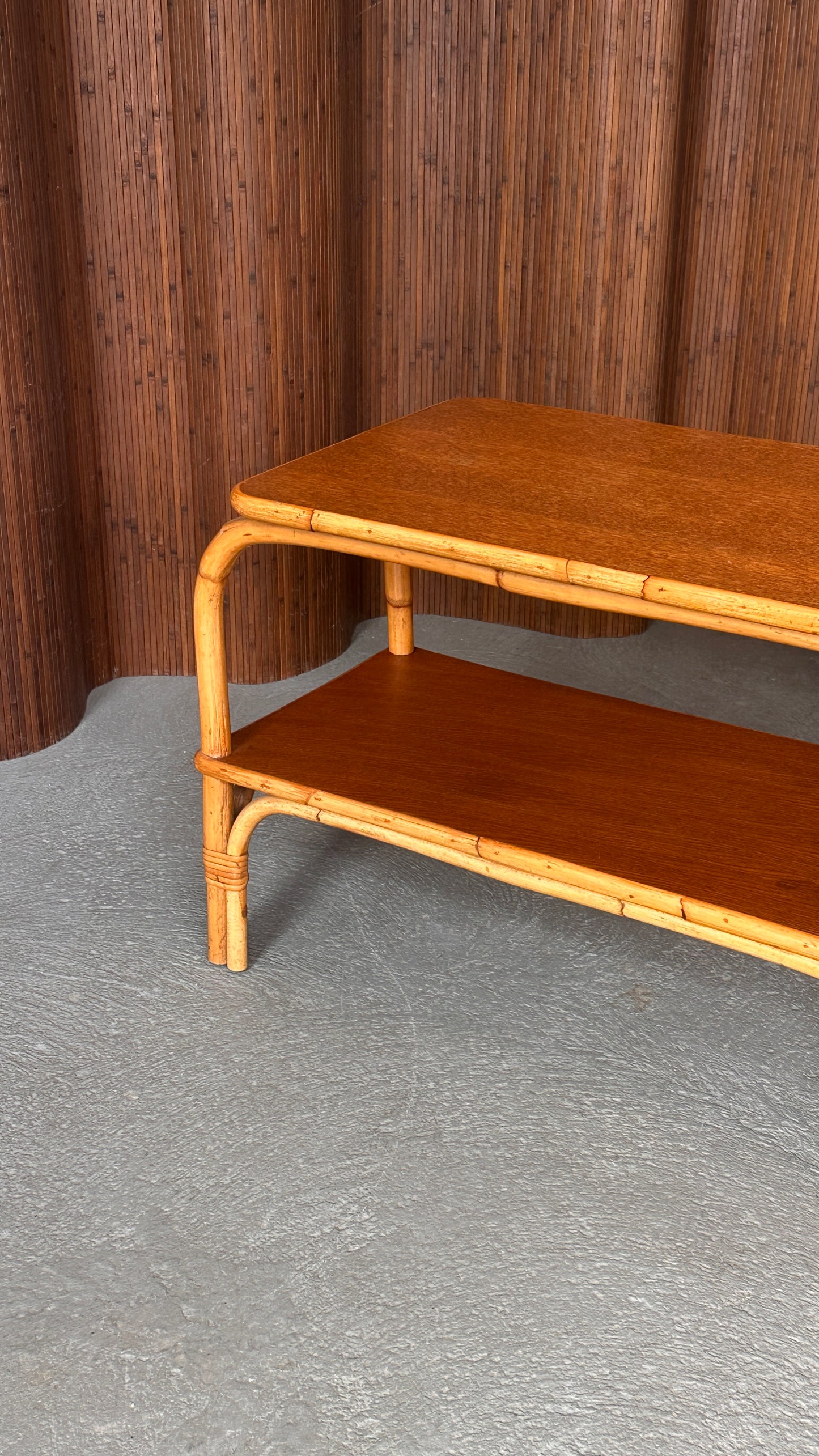 1970s Bamboo and Wood Side Table