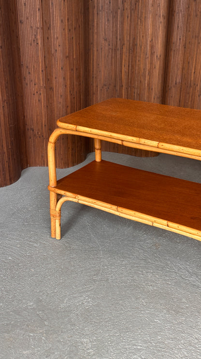 1970s Bamboo and Wood Side Table