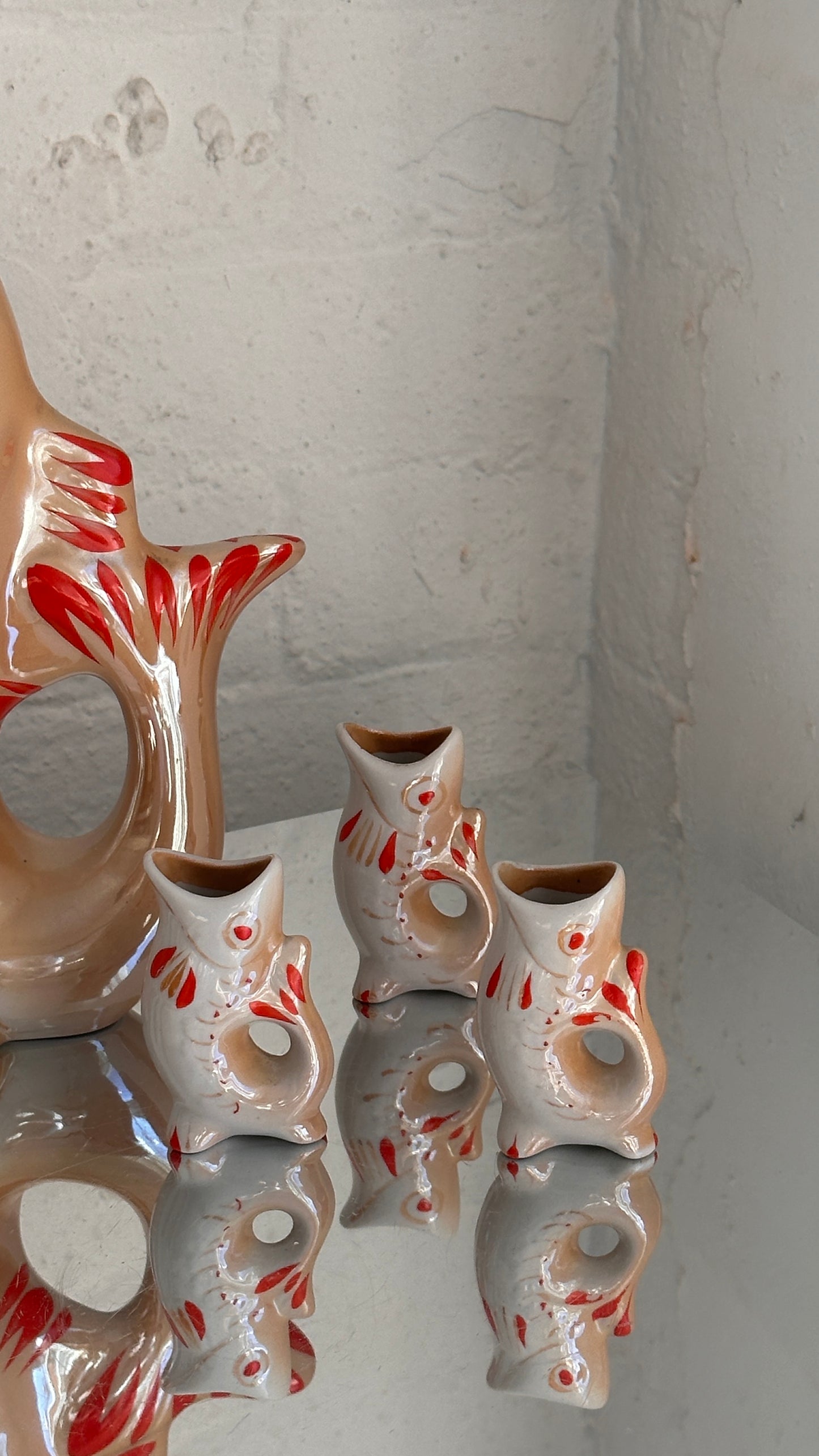 Soviet Hand Painted Porcelain 'Carp Family' Decanter Set