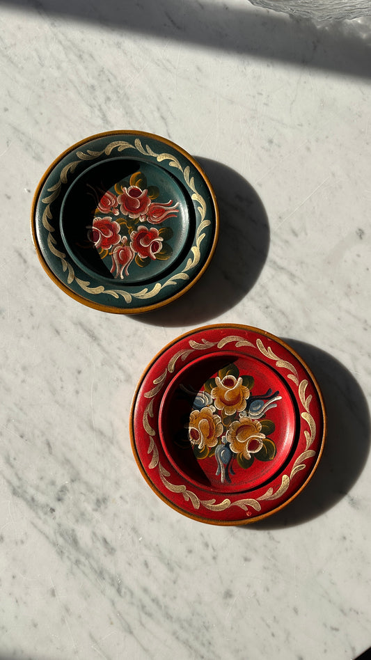 Pair of Hand Painted Wooden Wall Plates
