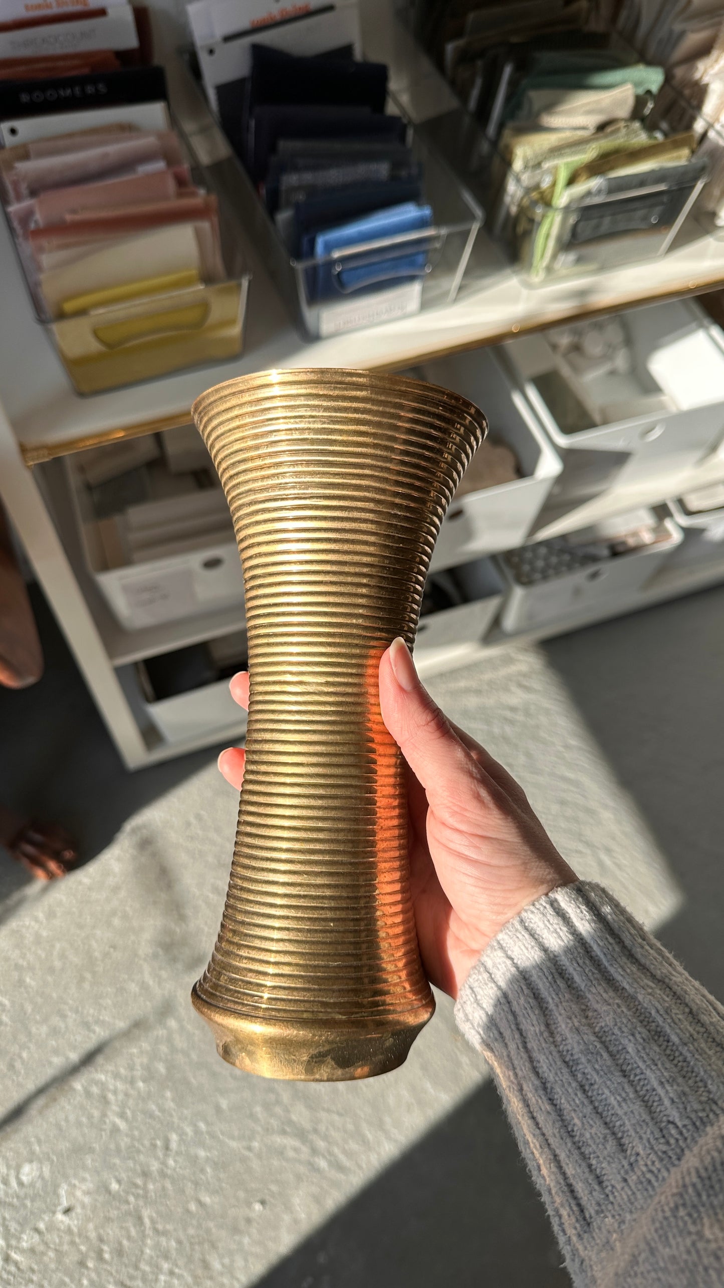Ribbed Brass Vase