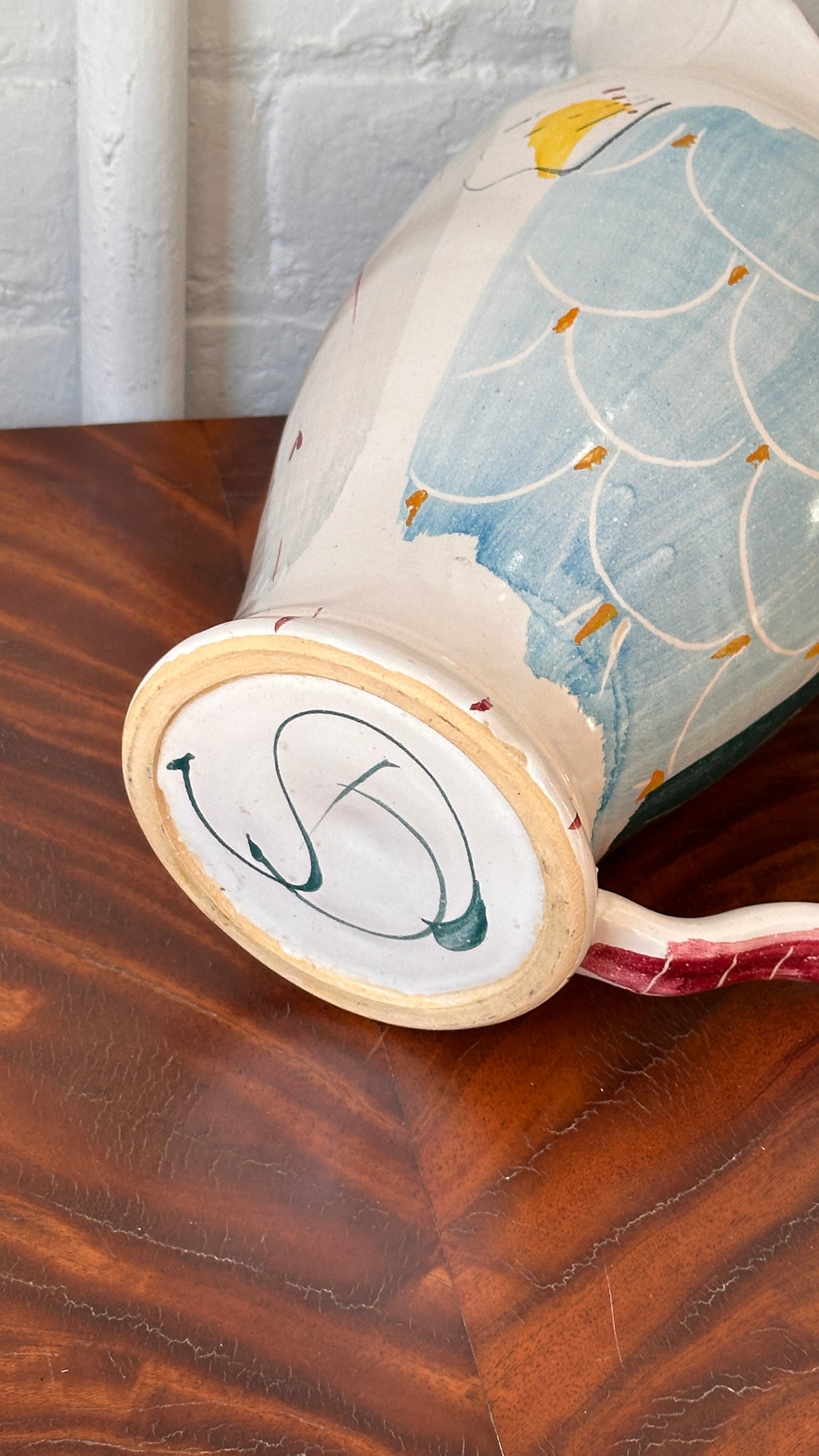 Large Hand Painted Ceramic Fish Pitcher