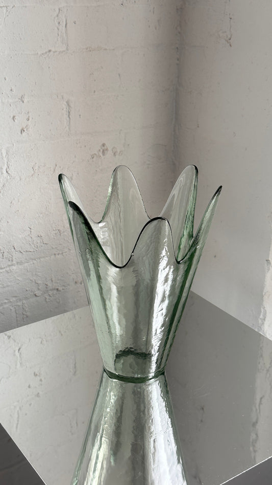 Vintage Lotus Shaped Green Art Glass Vase