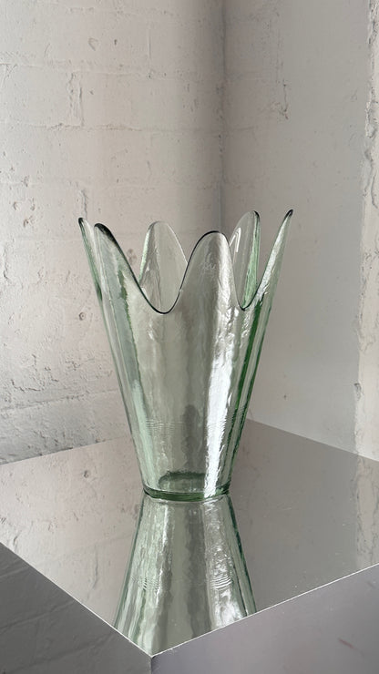 Vintage Lotus Shaped Green Art Glass Vase