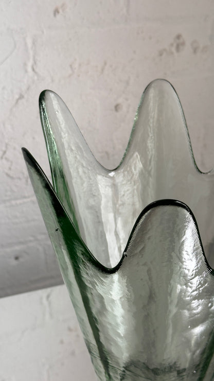 Vintage Lotus Shaped Green Art Glass Vase