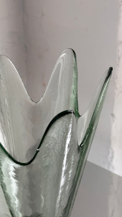 Vintage Lotus Shaped Green Art Glass Vase