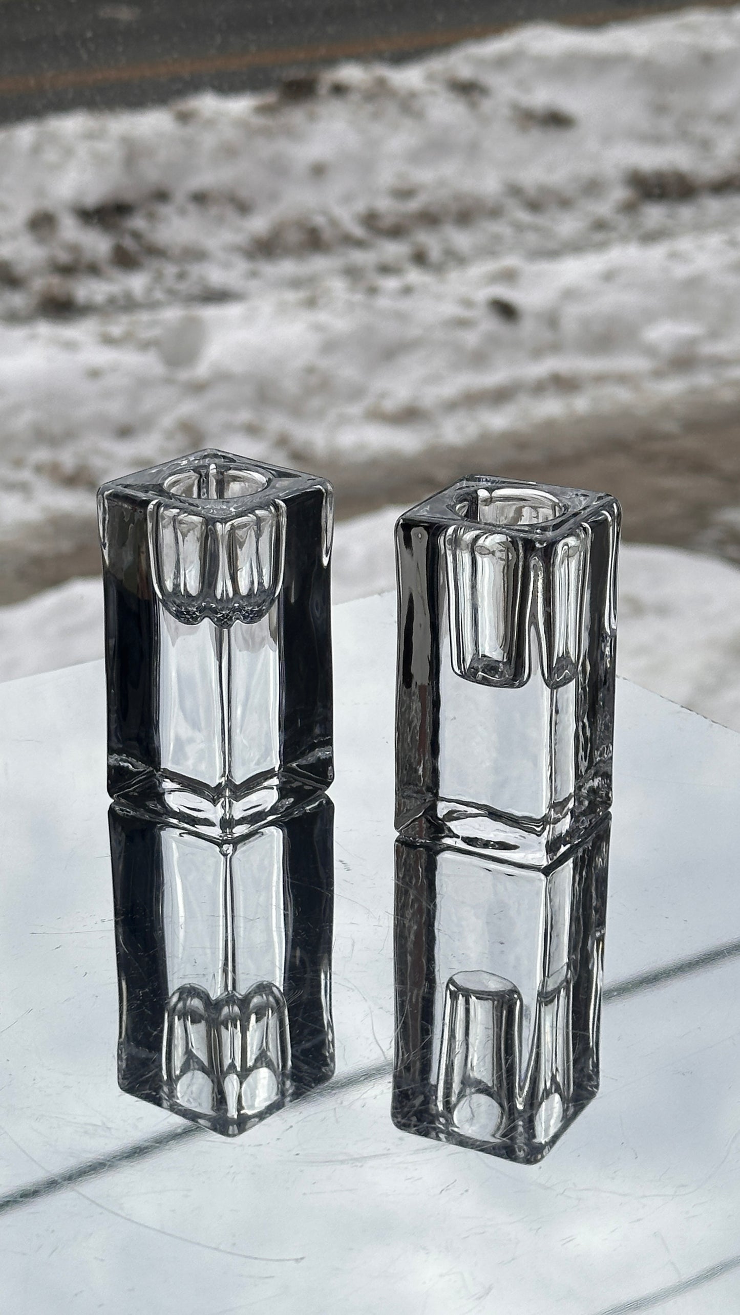 Pair of Glass Candle Holders