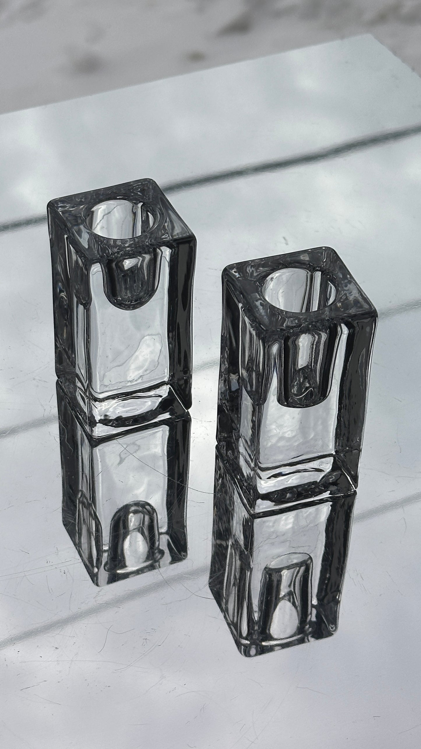 Pair of Glass Candle Holders