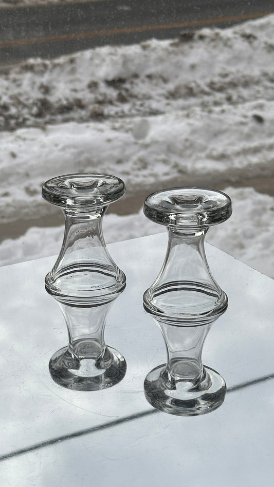Pair of Glass Candle Holders / Vases