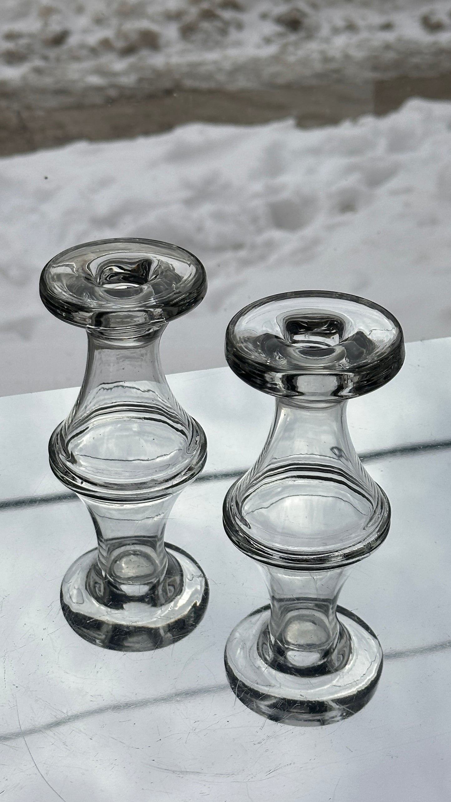 Pair of Glass Candle Holders / Vases