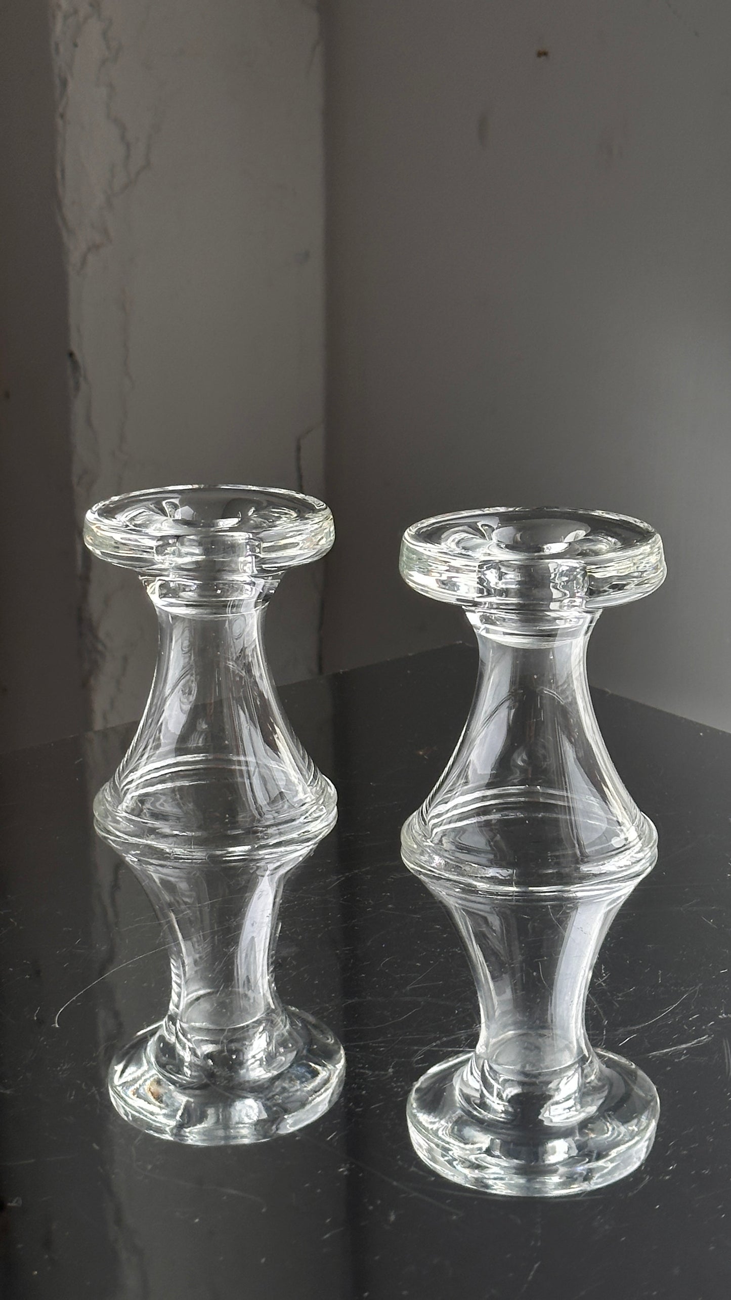 Pair of Glass Candle Holders / Vases