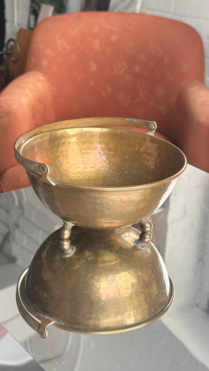 Hammered Brass Footed Bowl with Decorative Handle