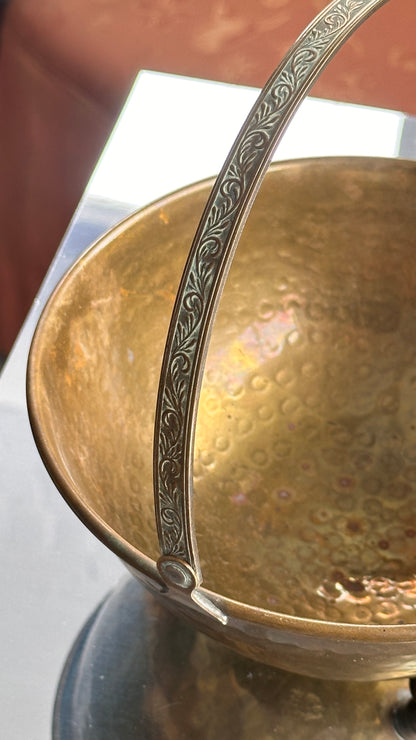 Hammered Brass Footed Bowl with Decorative Handle