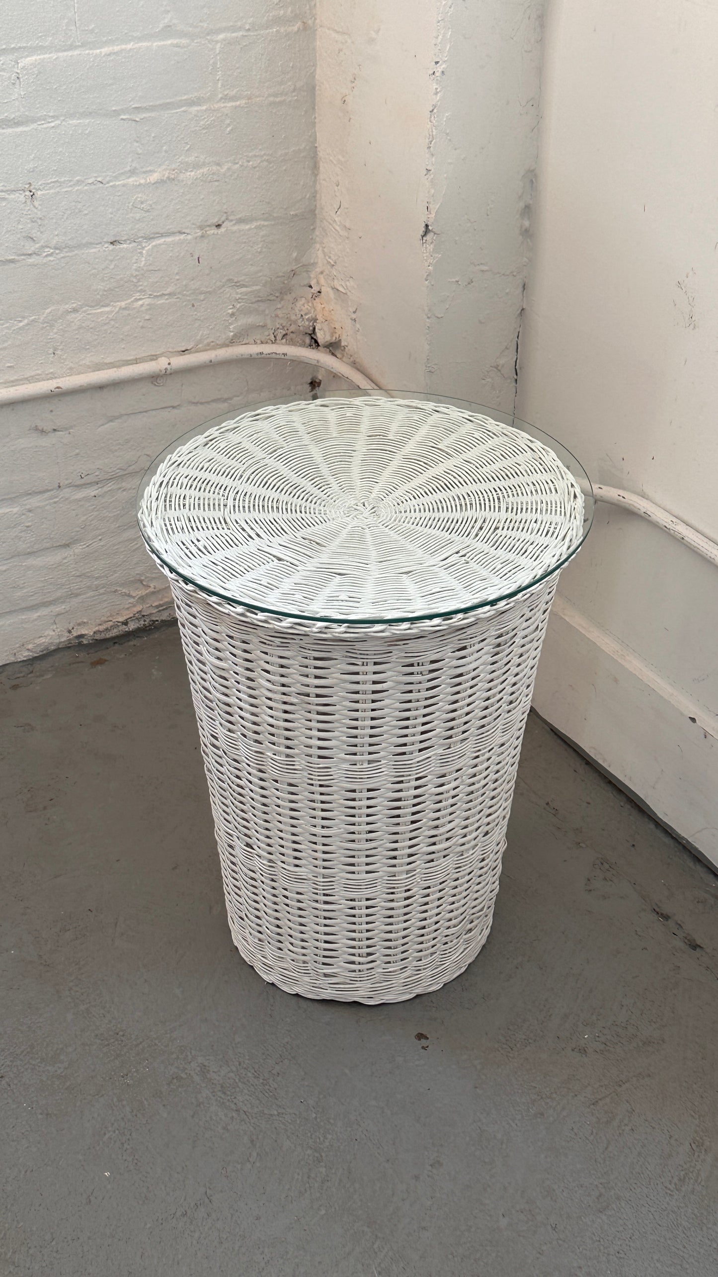 White Wicker Hamper / Side Table