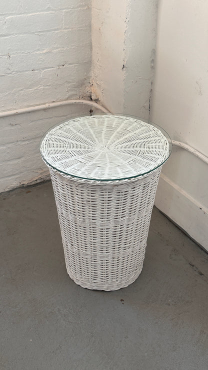 White Wicker Hamper / Side Table
