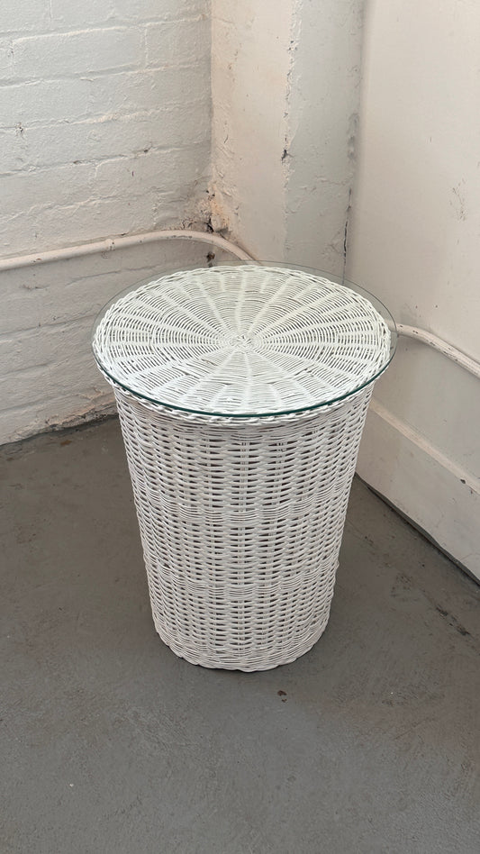 White Wicker Hamper / Side Table