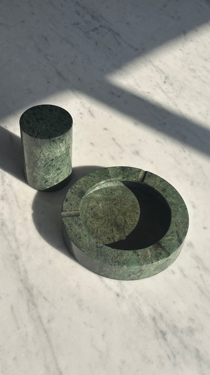 Vintage Green Marble Ashtray and Matching Cigarette Holder