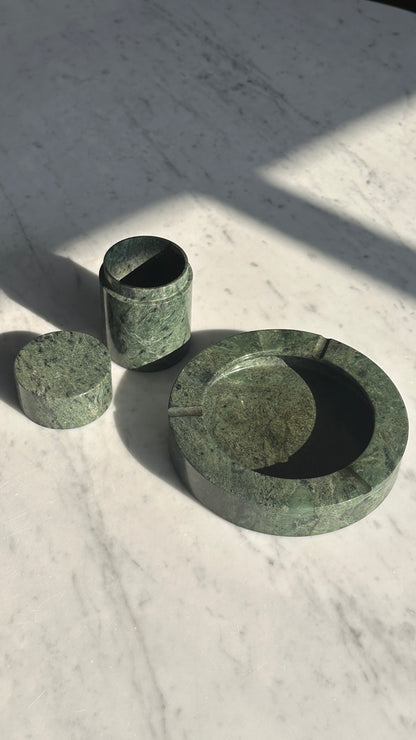 Vintage Green Marble Ashtray and Matching Cigarette Holder