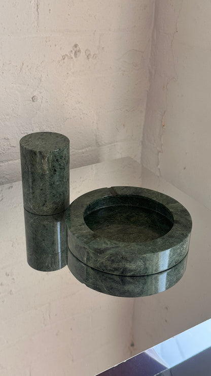 Vintage Green Marble Ashtray and Matching Cigarette Holder