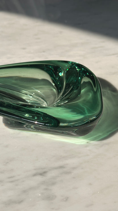 Val St. Lambert Green Art Glass Bowl