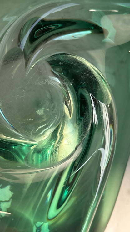 Val St. Lambert Green Art Glass Bowl