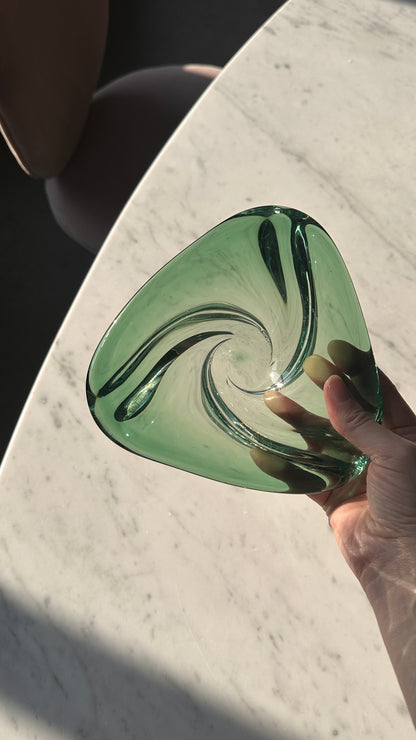 Val St. Lambert Green Art Glass Bowl