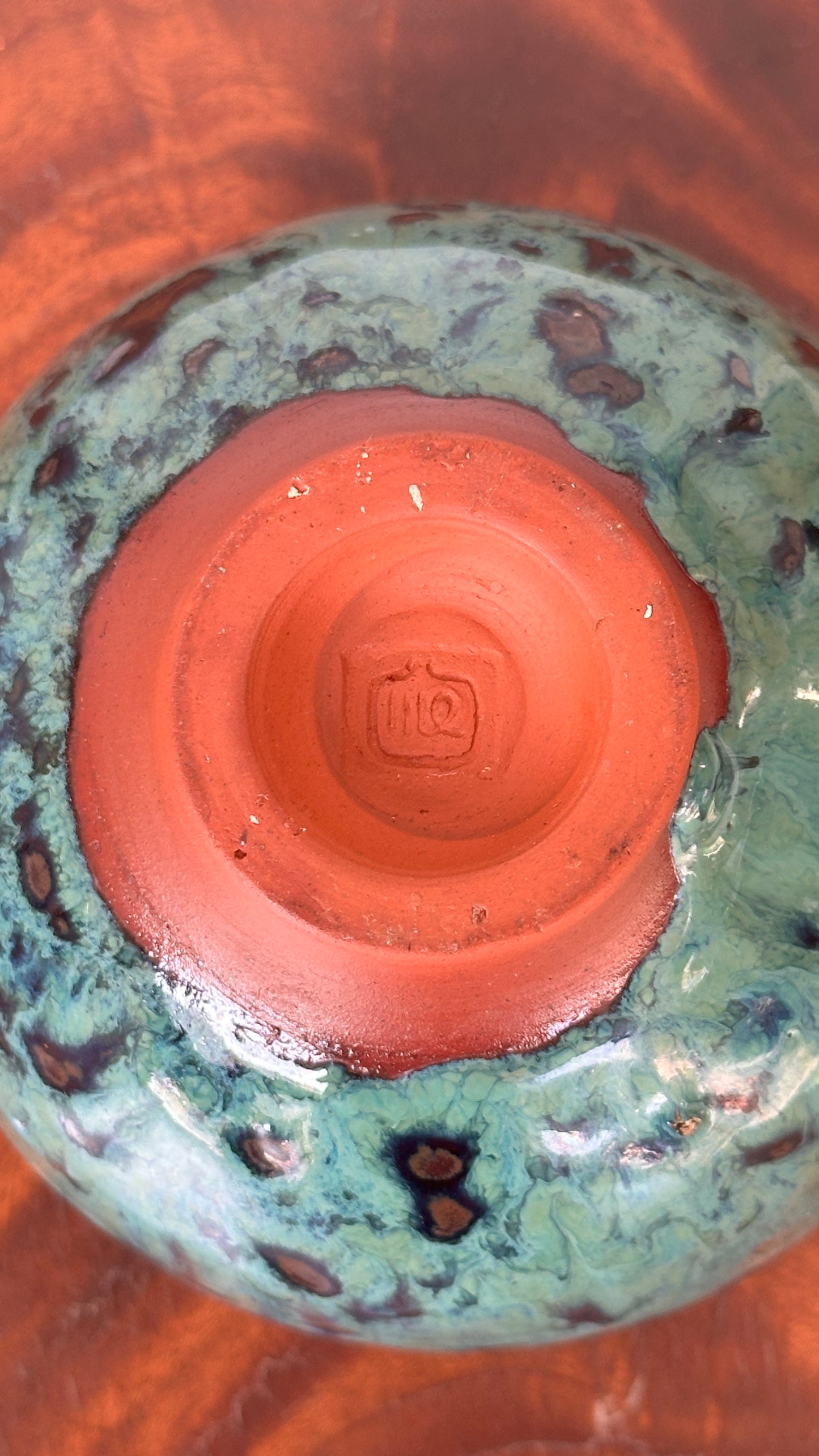 Turned Clay Bowl with Green Drip Glaze
