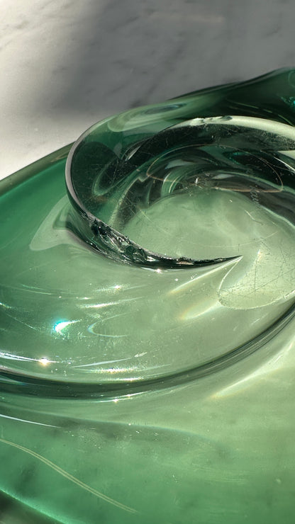 Val St. Lambert Green Art Glass Bowl