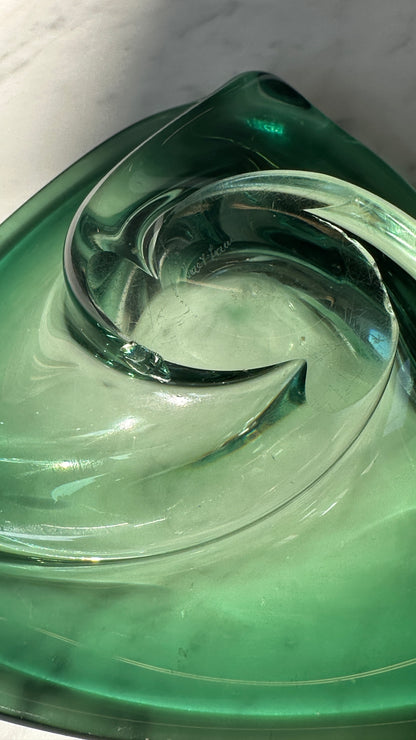 Val St. Lambert Green Art Glass Bowl
