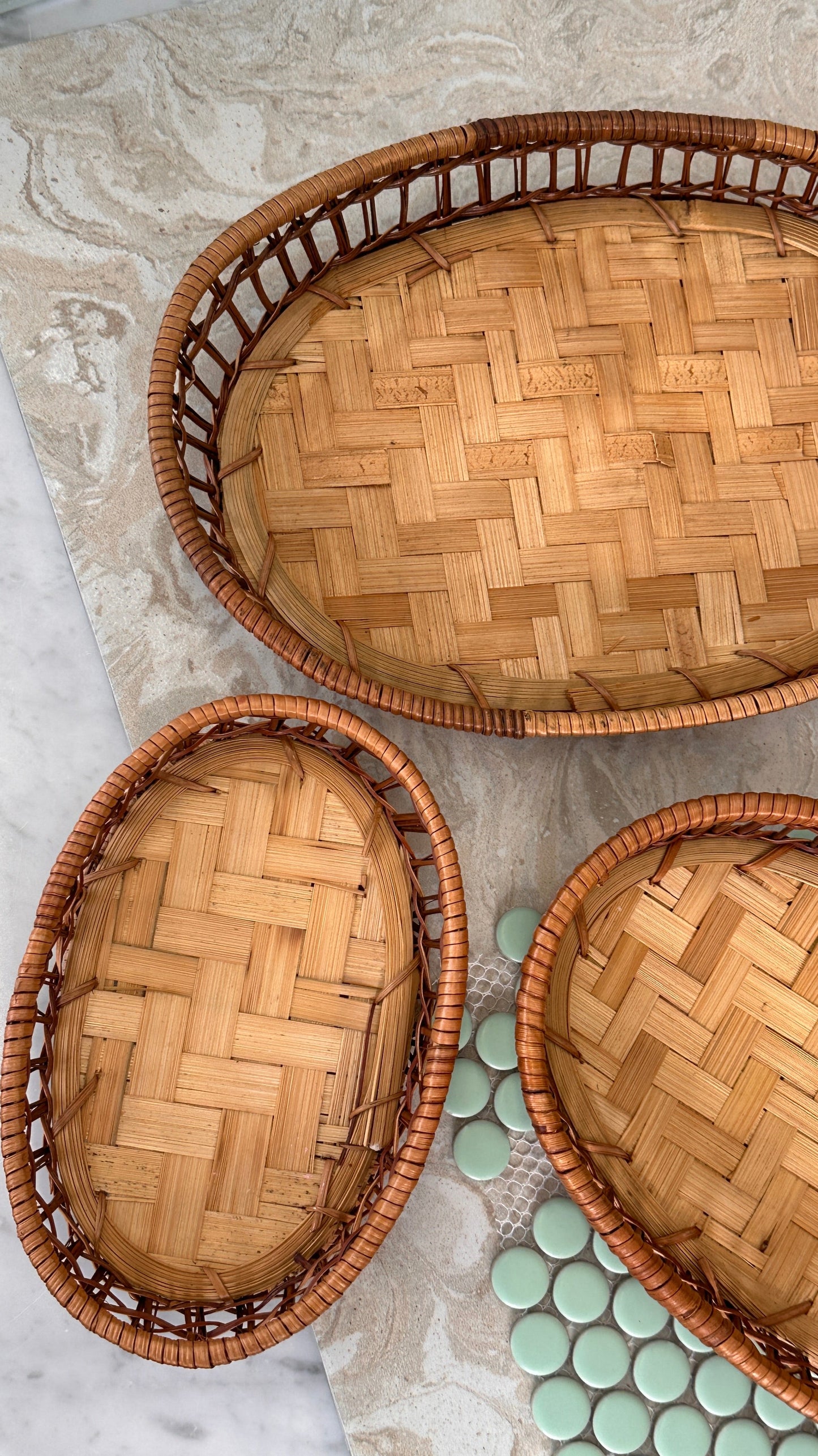 Set of 3 Wicker Oval Trays