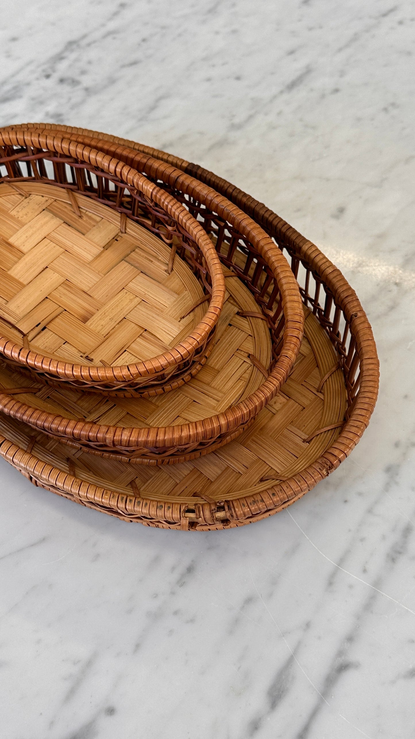 Set of 3 Wicker Oval Trays