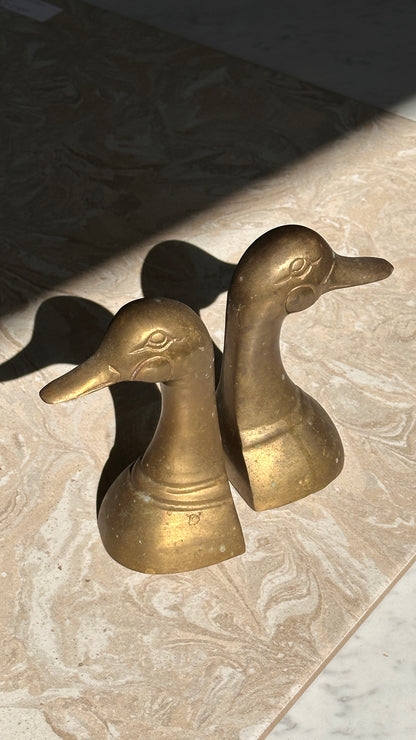 Vintage Brass Duck Bookends