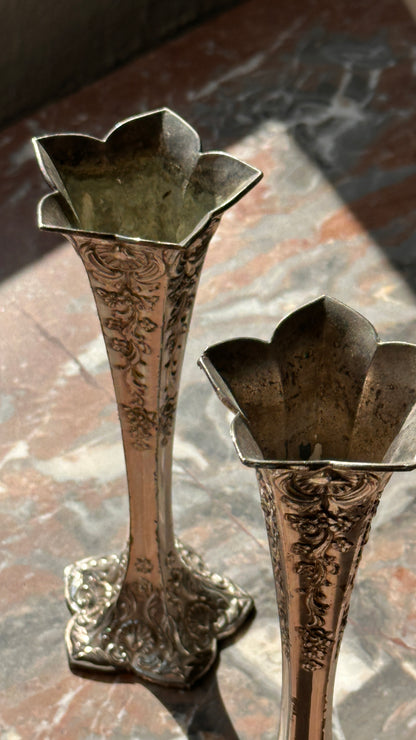 Vintage Pair of Silver Vases