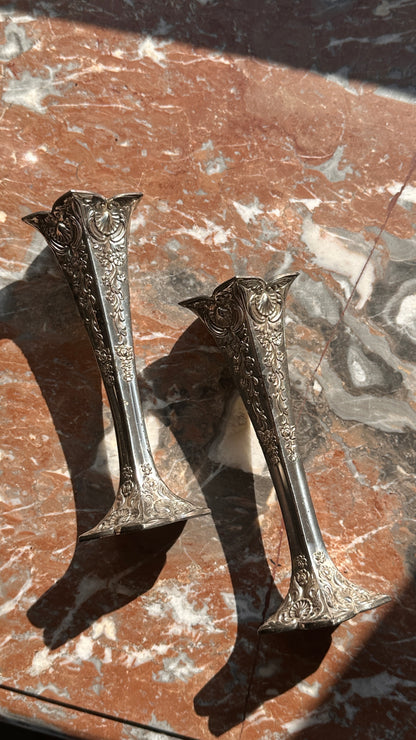 Vintage Pair of Silver Vases
