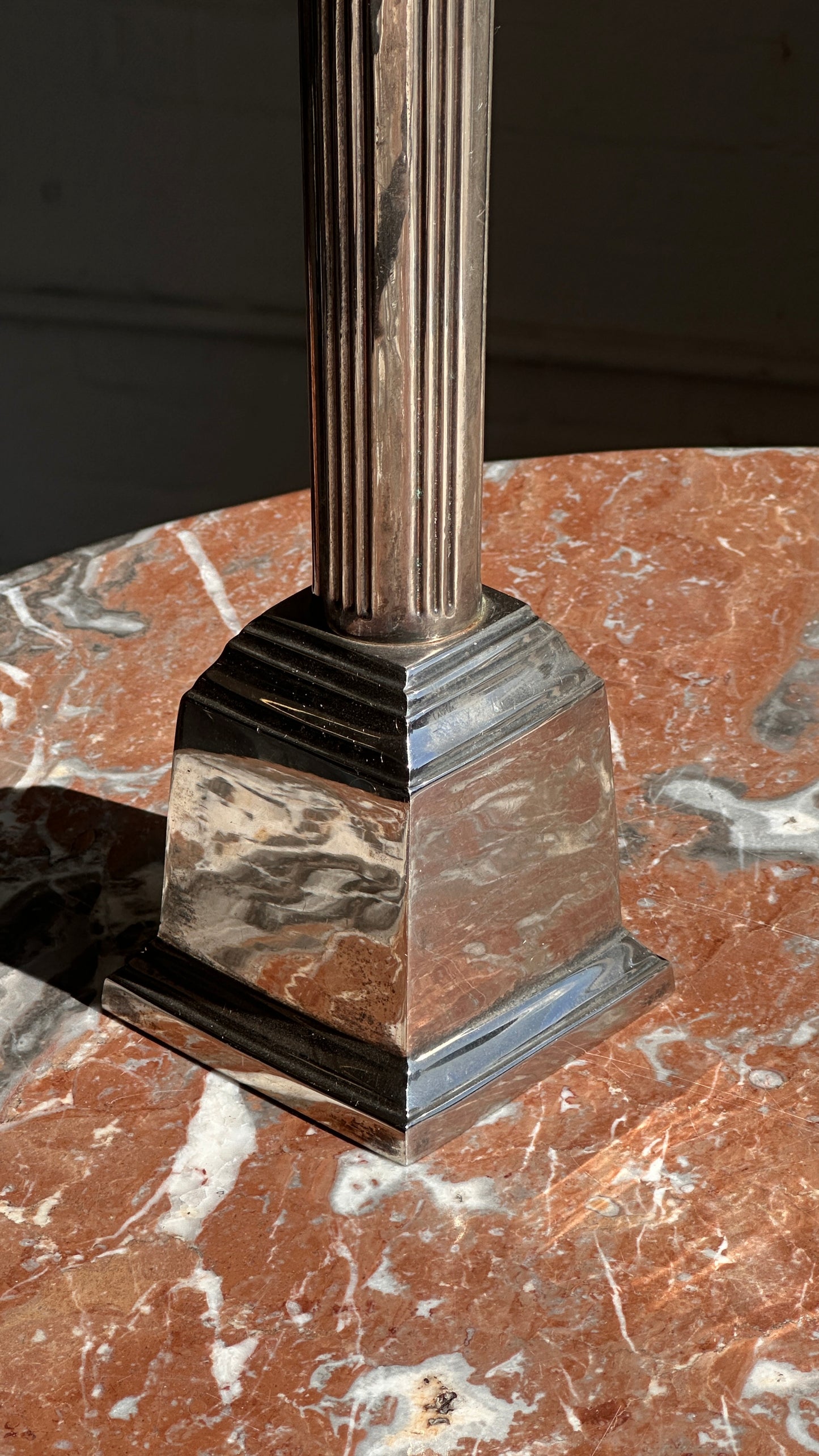 Large Silver Corinthian Column Candle Stick