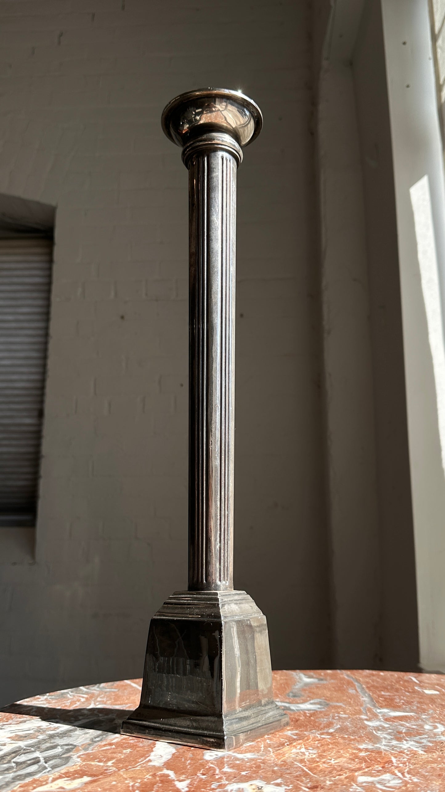Large Silver Corinthian Column Candle Stick