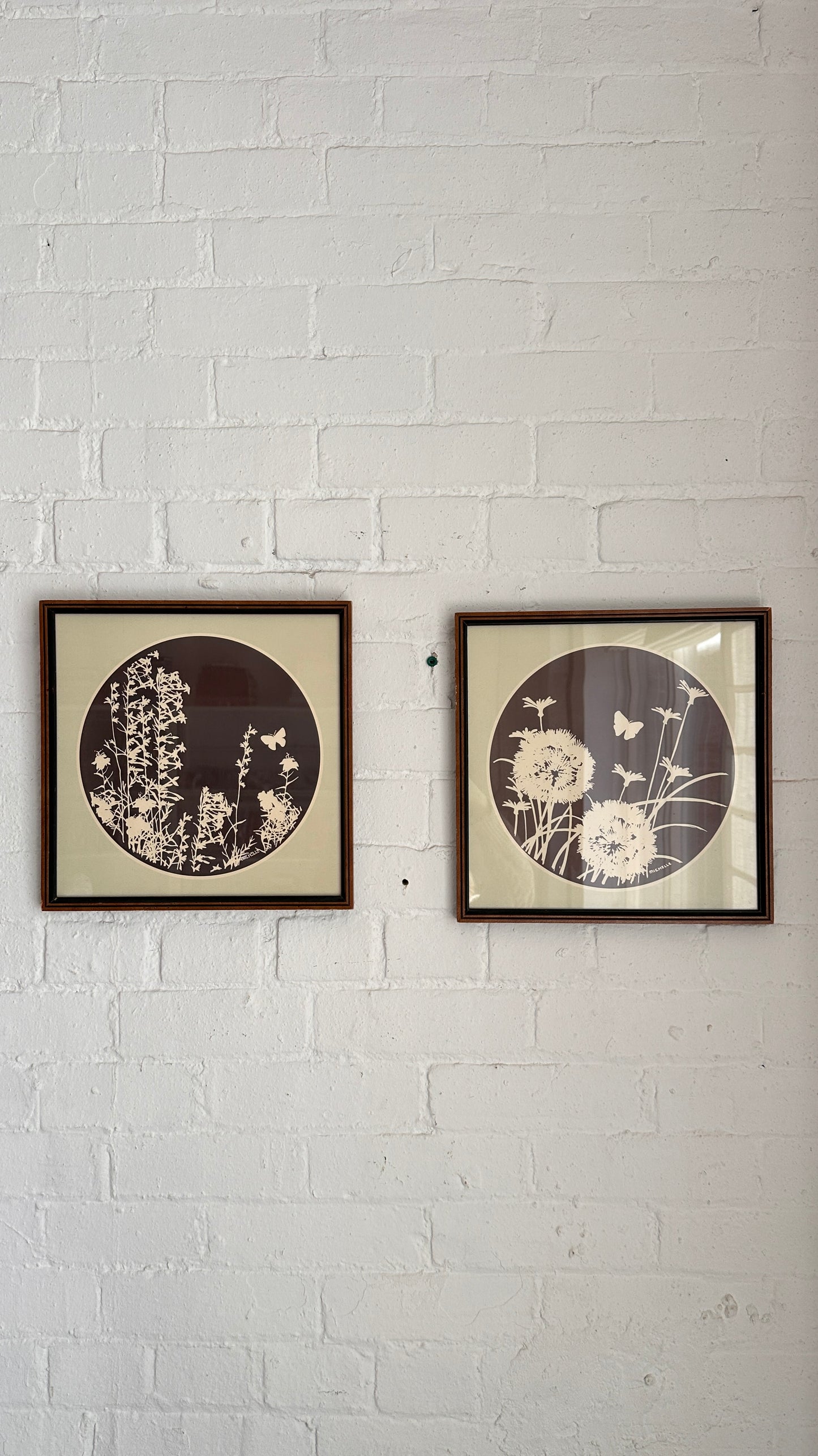 Pair of Vintage Wildflower Relief Art by Michelle
