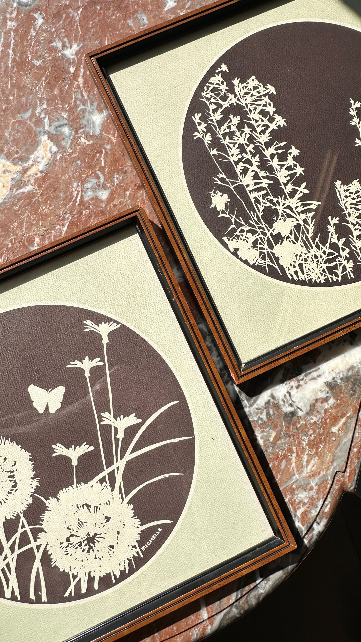 Pair of Vintage Wildflower Relief Art by Michelle