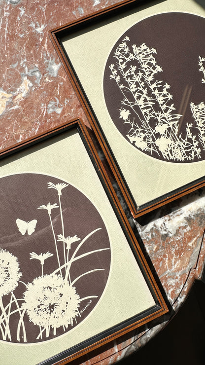 Pair of Vintage Wildflower Relief Art by Michelle