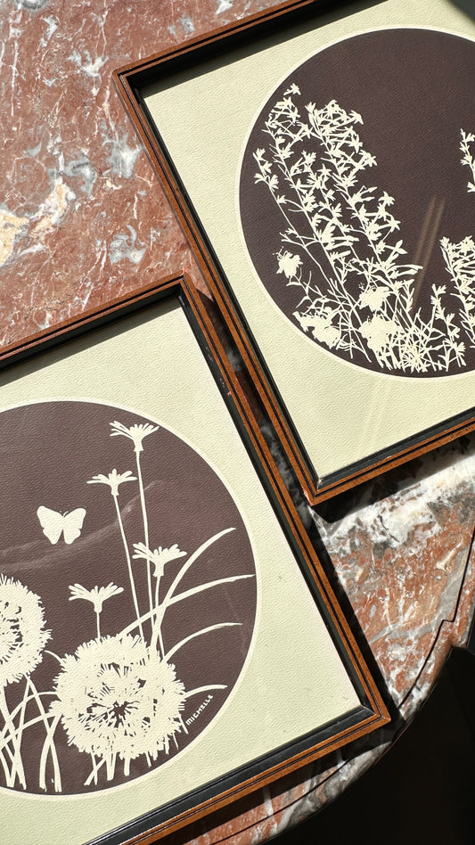 Pair of Vintage Wildflower Relief Art by Michelle