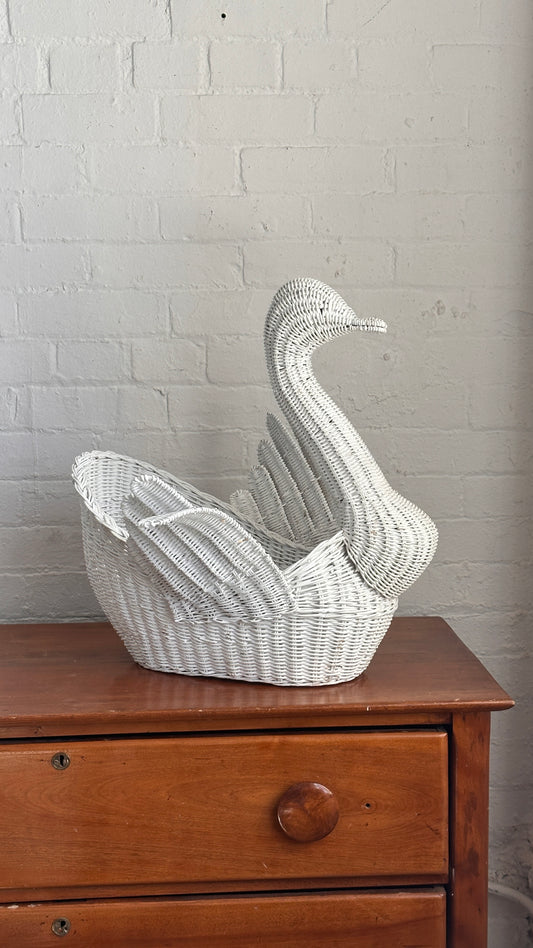 Large Vintage Wicker Swan Basket
