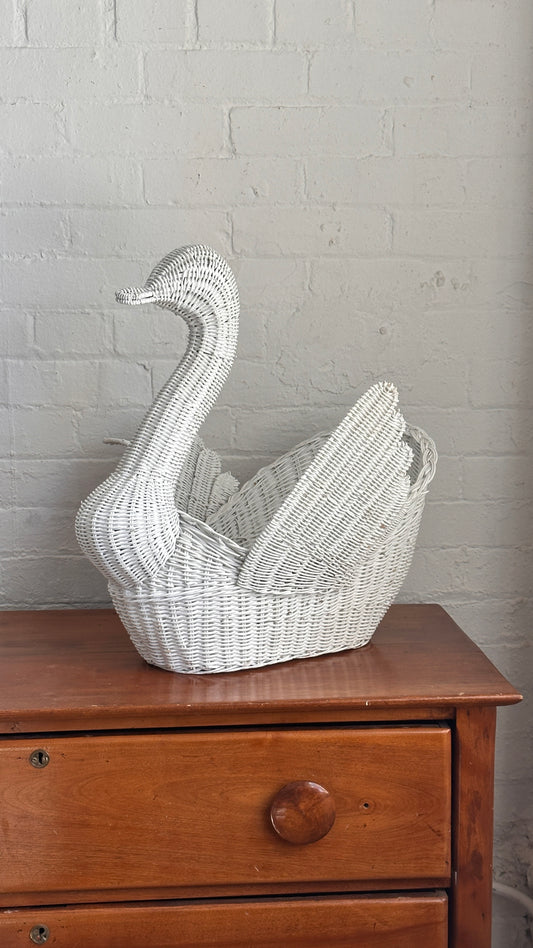 Large Vintage Wicker Swan Basket