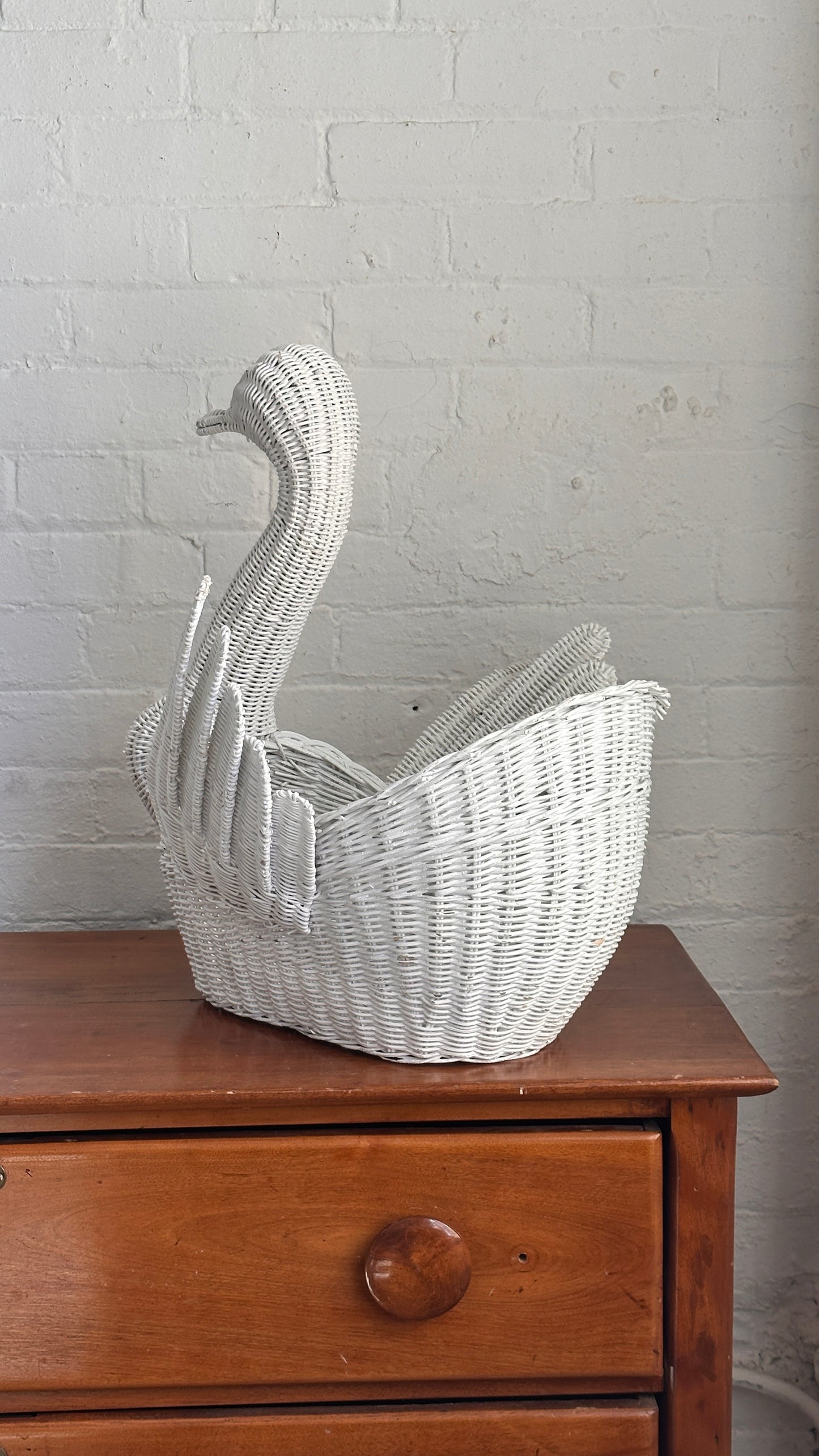 Large Vintage Wicker Swan Basket