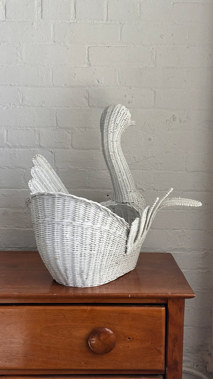 Large Vintage Wicker Swan Basket