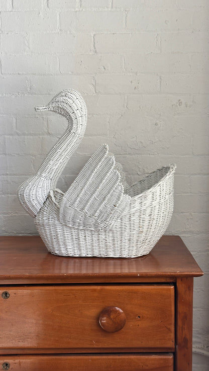 Large Vintage Wicker Swan Basket