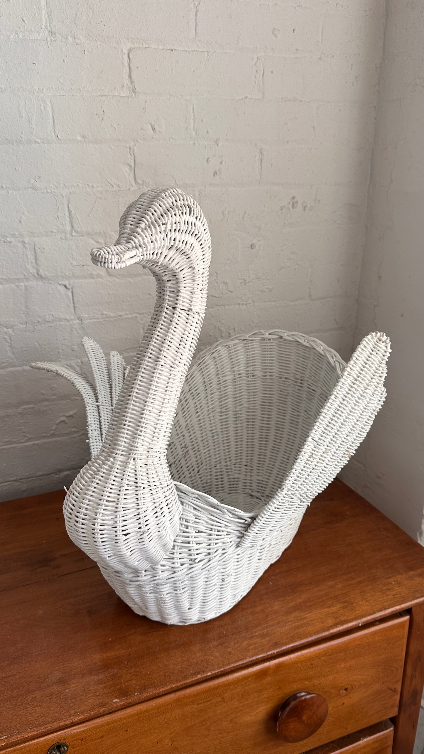 Large Vintage Wicker Swan Basket